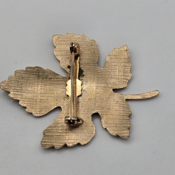 VTG Brooch GoldTone Maple Leaf Green Enamel Fairy Cottage Core Boho Canadian Pin - Picture 14 of 14
